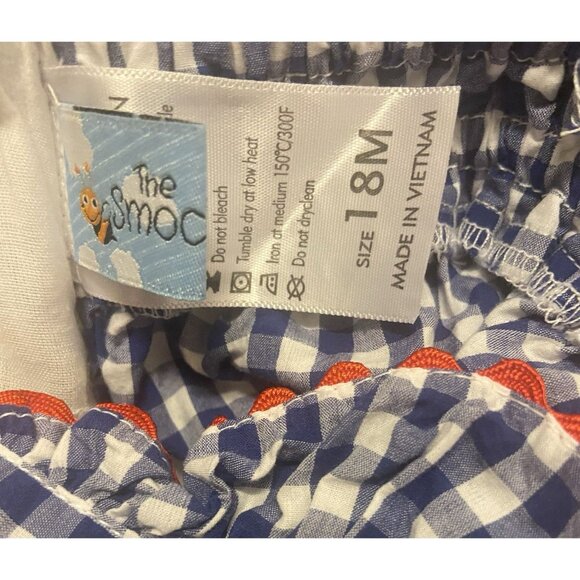 The Smocking Bug Girls Blue White Red Check Back To School Dress Size 18M - Picture 5 of 6
